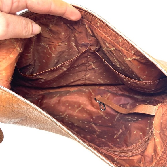 Longchamp Pebbled Leather Carmel Brown Shoulder Bag Zip Closure Adj Strap - Picture 7 of 13